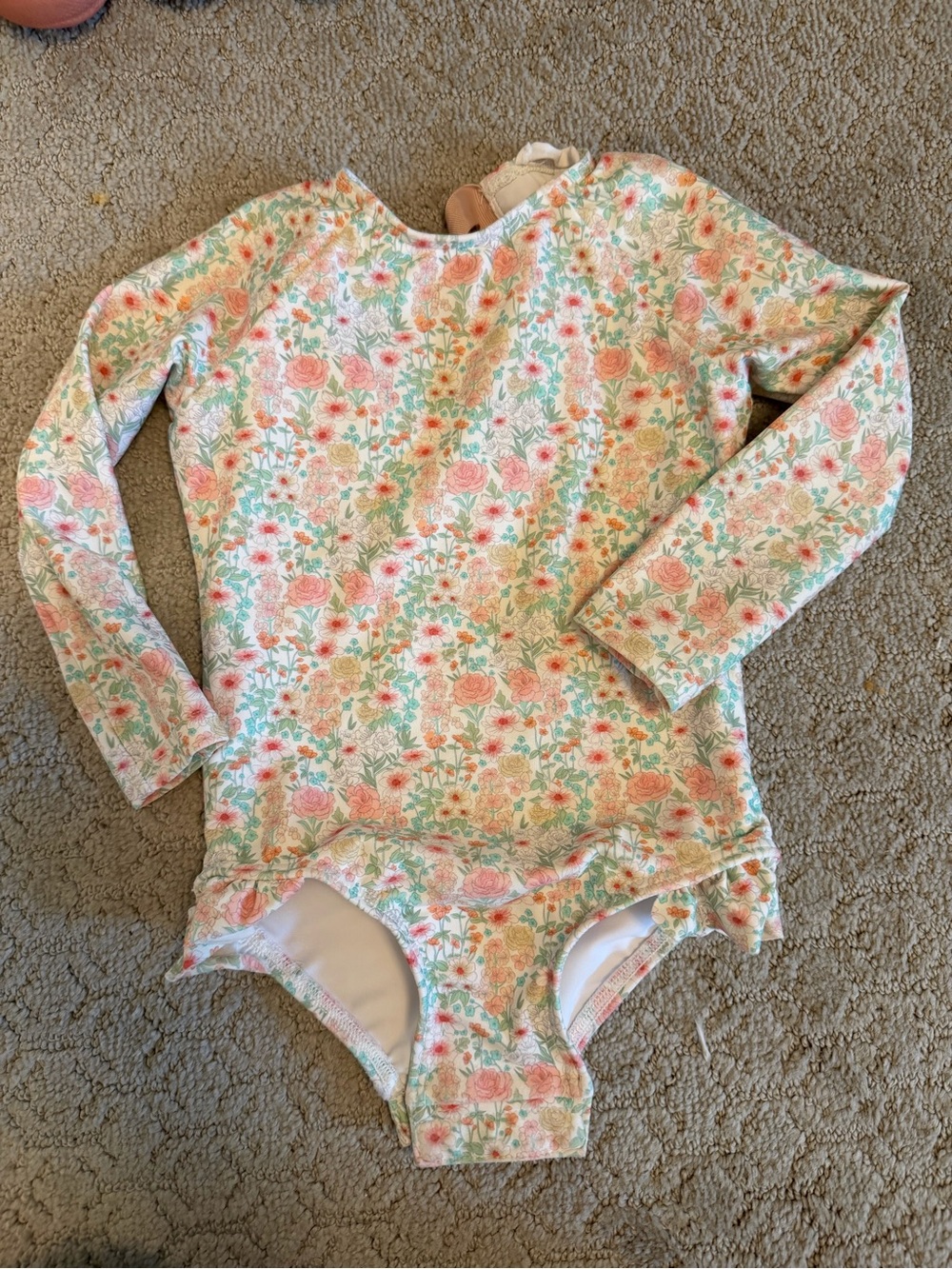 Girls' Long-Sleeve Floral One-Piece Swimsuit - Pink & Green